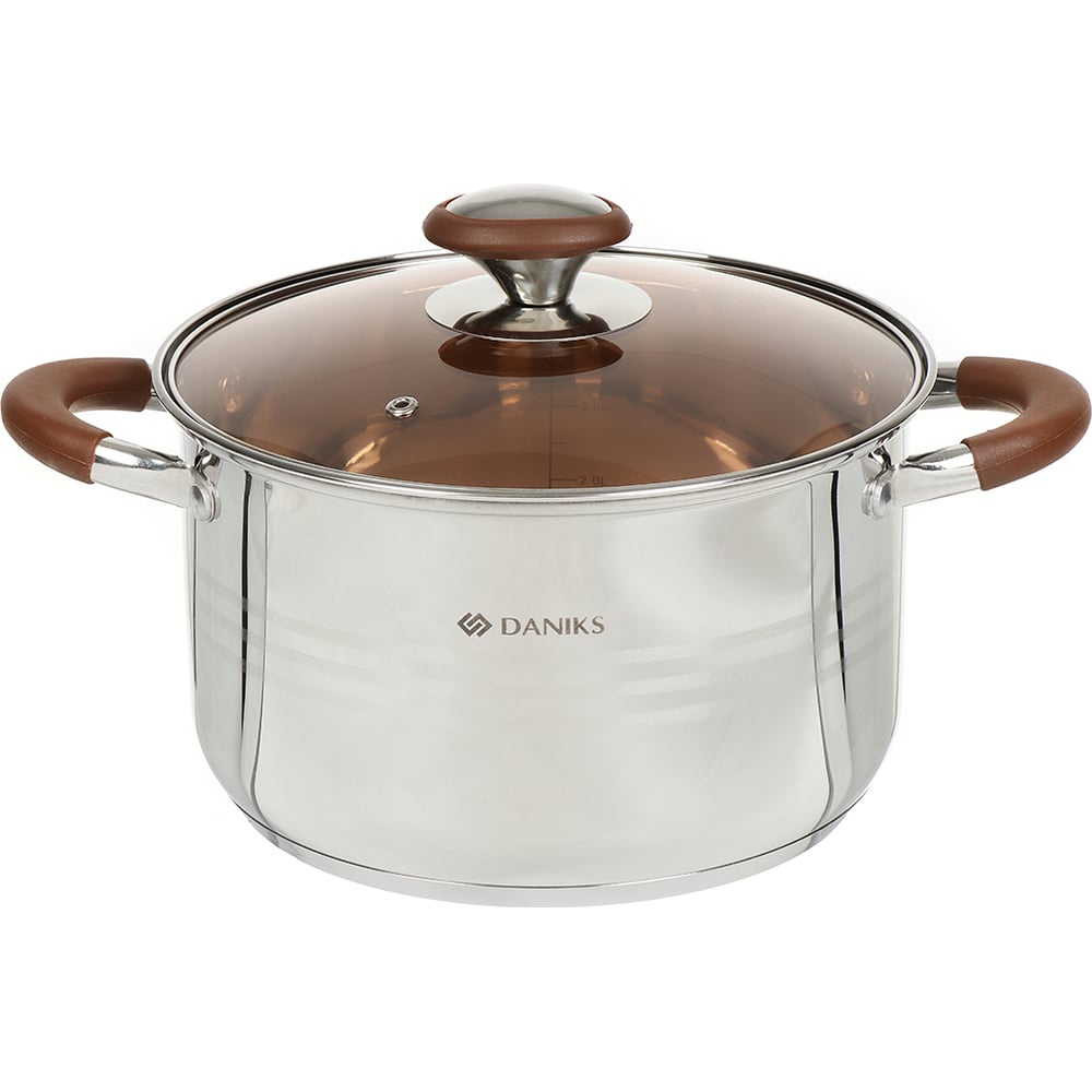Изображение товара Кастрюля DANIKS 5 л нержавеющая сталь стеклянная крышка для индукции
