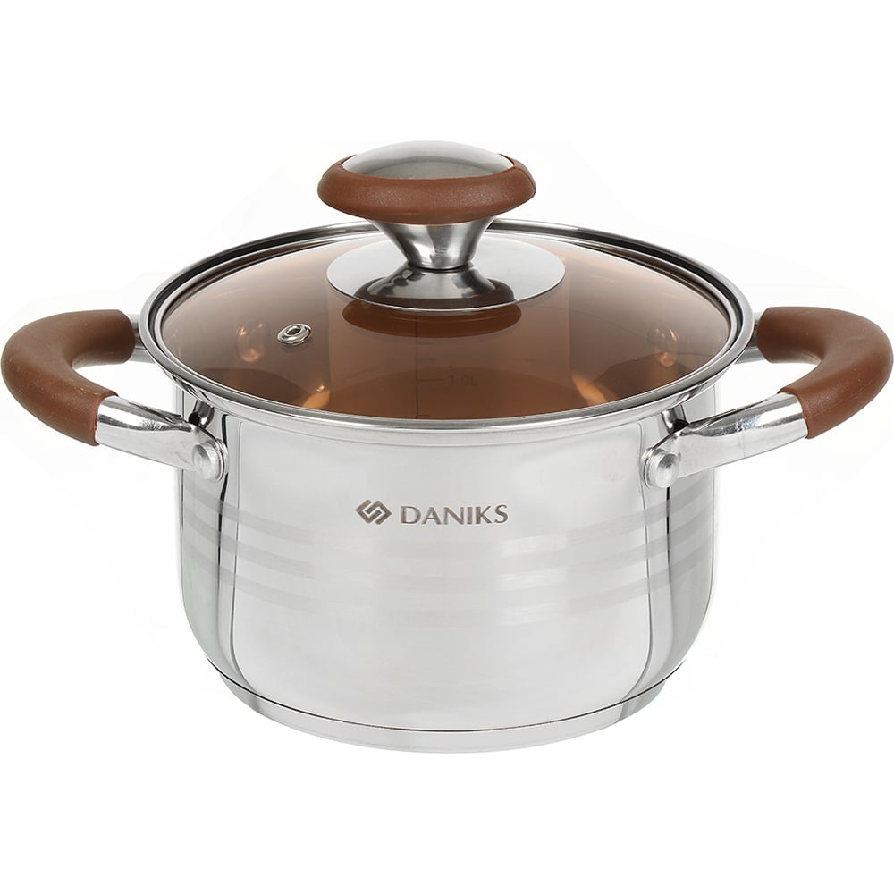 Изображение товара Кастрюля DANIKS 2 л нержавеющая сталь стеклянная крышка для индукции