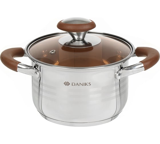 Изображение товара Кастрюля DANIKS 2 л, нержавеющая сталь, крышка стекло, веллингтон, gs-01415-16ca, серебристый, индукция 397628
