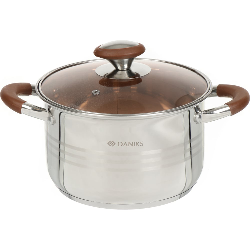 Изображение товара Кастрюля DANIKS 3.8 л нержавеющая сталь стеклянная крышка для индукции газа
