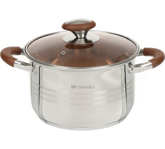 Изображение товара Кастрюля DANIKS 3.8 л, нержавеющая сталь, крышка стекло, веллингтон, gs-01415-20ca, индукция 397630