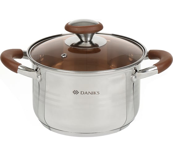 Изображение товара Кастрюля DANIKS 2.8 л, нержавеющая сталь, крышка стекло, веллингтон, gs-01415-18ca, серебристый, индукция 397629