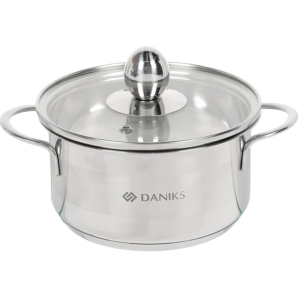 Изображение товара Кастрюля DANIKS 1 л нержавеющая сталь стеклянная крышка для индукции и газовых плит