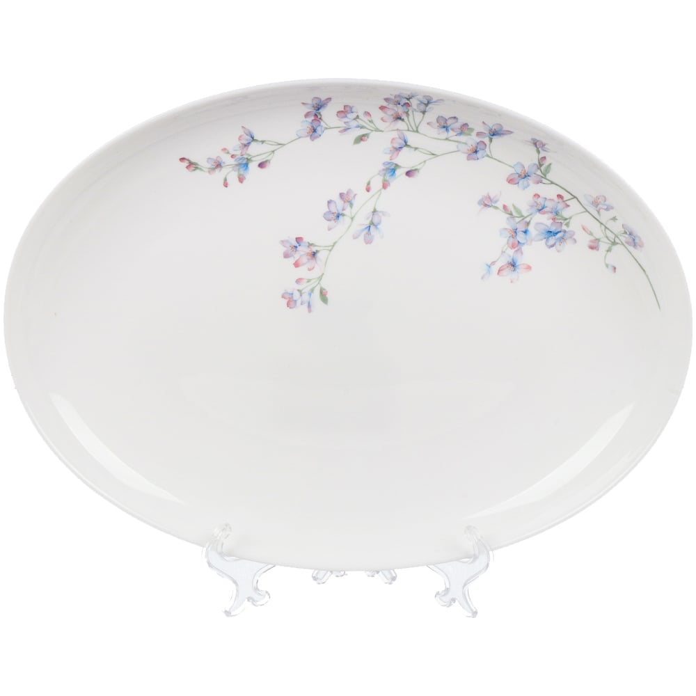 Изображение товара Блюдо DANIKS стеклокерамика овальное 20 см белое в дизайне цветов