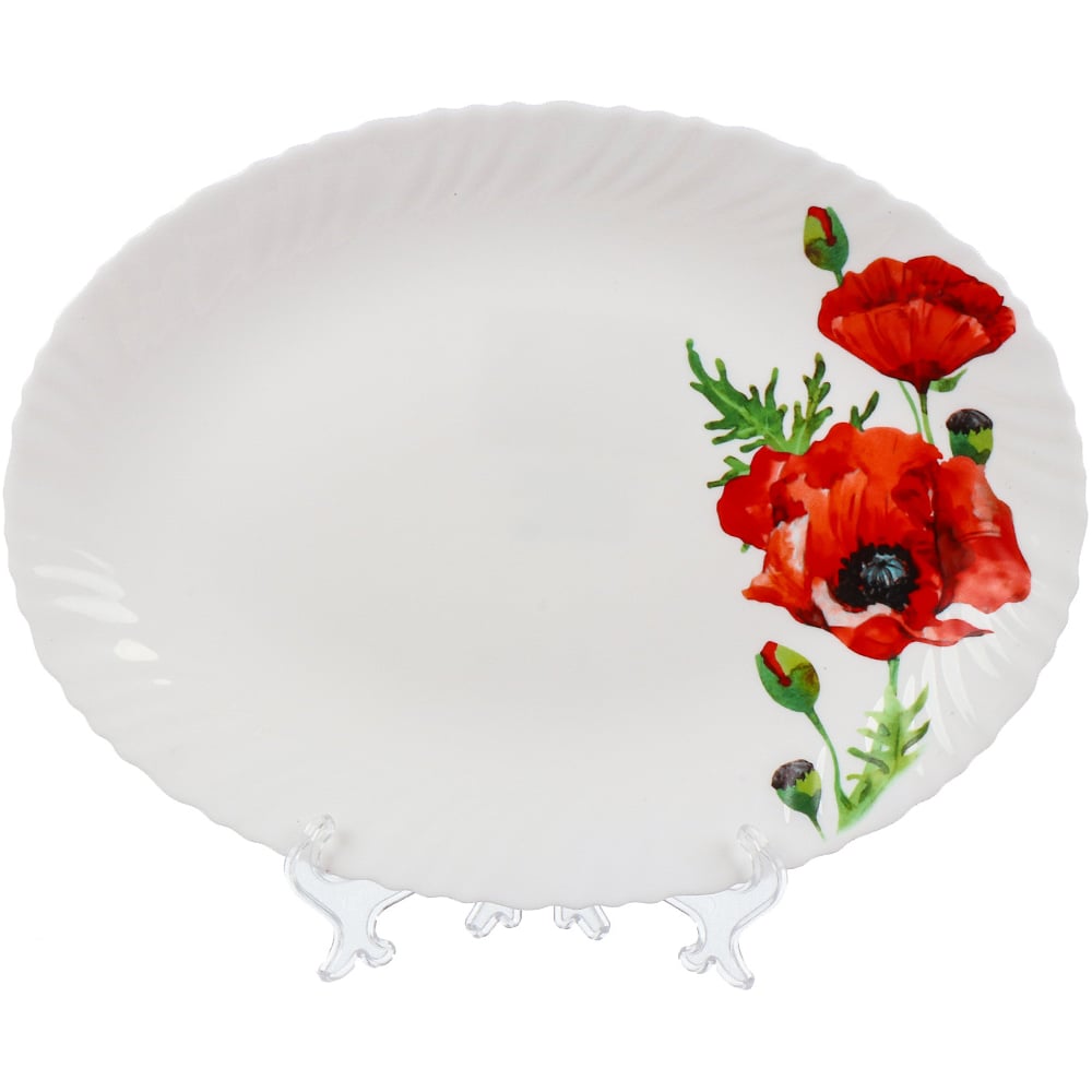Изображение товара Блюдо стеклокерамическое овальное DANIKS 30.2 см, белое с цветами