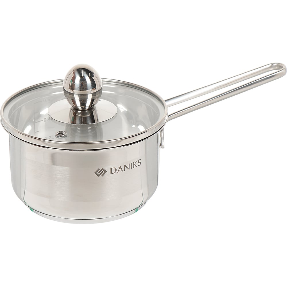 Изображение товара Ковш DANIKS 0.8 л нержавеющая сталь стекло крышка для индукции и газа