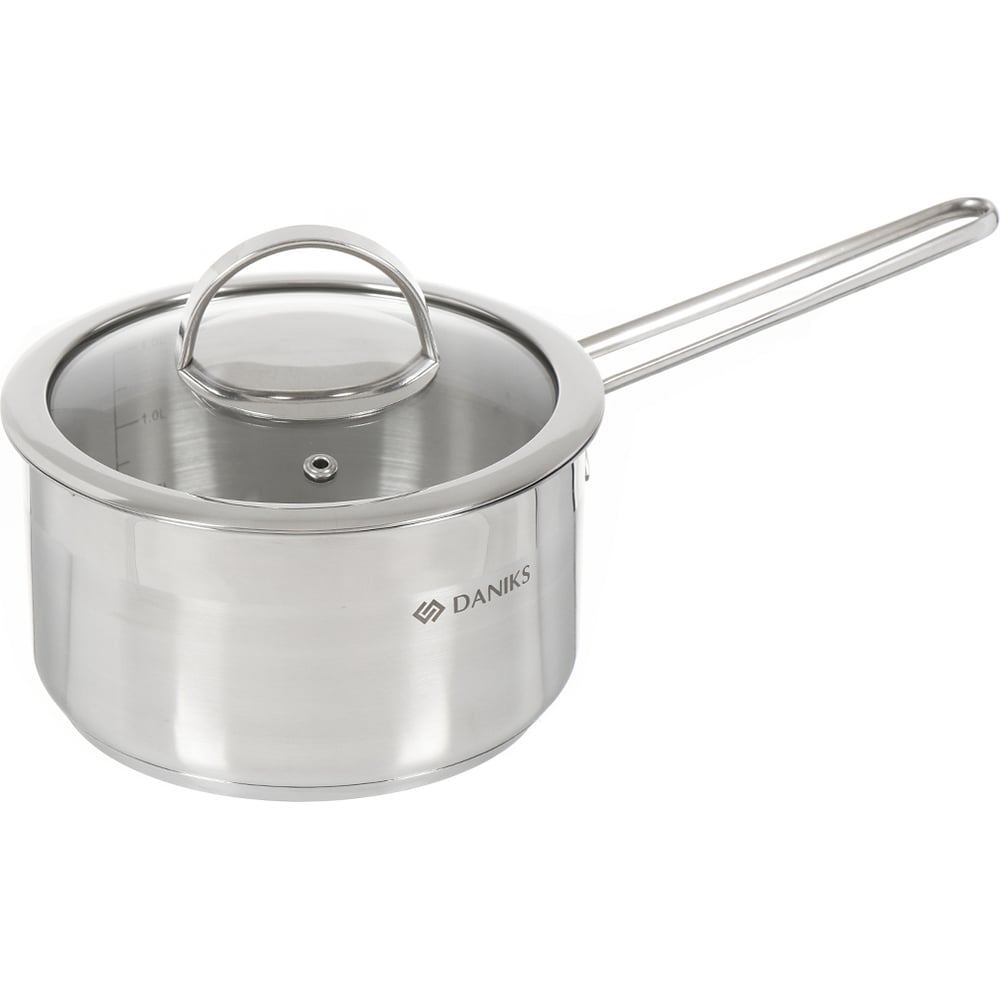 Изображение товара Ковш DANIKS 1.8 л нержавеющая сталь с крышкой стекло для индукции и газовых плит