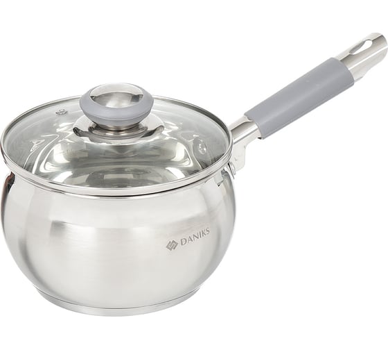 Изображение товара Ковш DANIKS 2 л, нержавеющая сталь, крышка стекло, ручка силикон, индукция, модерн серый, sd-16sn 294424