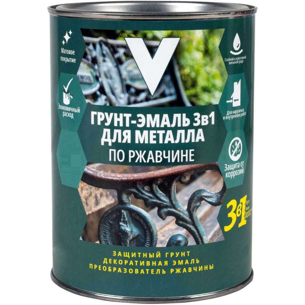 Изображение товара Грунт-эмаль V по ржавчине 3 в 1 матовая, 10 кг, серая