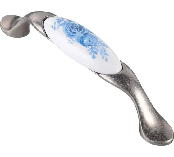 Изображение товара Мебельная ручка GTV керамика, дуга, 96 мм, синяя роза, античное серебро UP-WP0728-PA-07