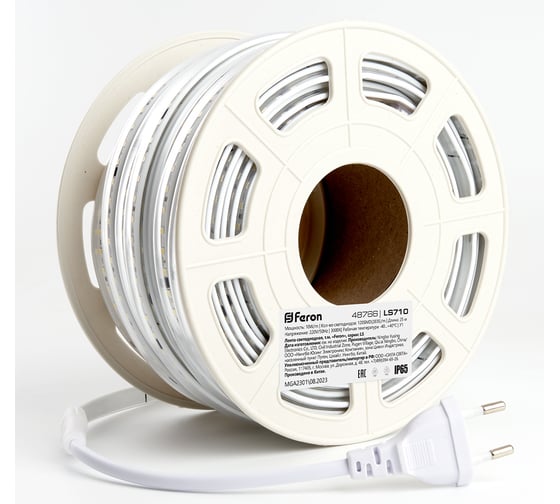 Изображение товара Светодиодная лента FERON 120smd(2835)/м 10вт/м 220v длина 25м, 3000k, ip65, ls710, 48766
