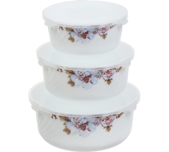 Изображение товара Салатник DANIKS стеклокерамика, круглый, 3 шт., 19, 16, 14 см, 0.5, 0.8, 1.4 л, с крышкой, орлеан, by14hdw-3-t36 341410