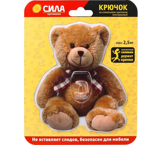 Изображение товара Крючок на силиконовом креплении СИЛА SHT12S1C12 Мишка Teddy 12x14.5 см, нагрузка до 2,5 кг Б0002519