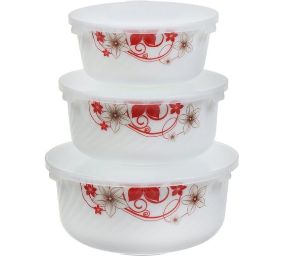 Изображение товара Салатник DANIKS стеклокерамика, круглый, 3 шт, 19,16,14 см, 0.5,0.8,1.4 л, с крышкой, кармен, by14hdw-3-t36 341395