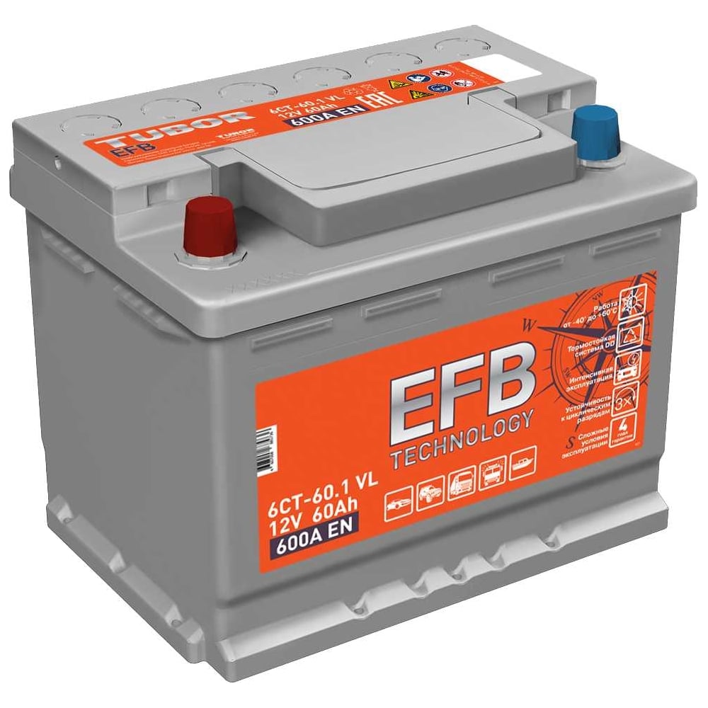 Изображение товара Аккумулятор TUBOR EFB 6СТ-60 12В 60Ач B13 AGM для автомобилей