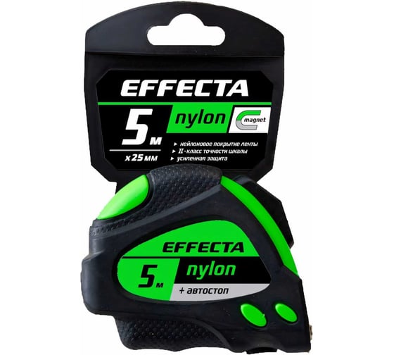Изображение товара Рулетка 5м/25 мм с магнитом, автостопом, лентой нейлон EFFECTA Nylon 580525
