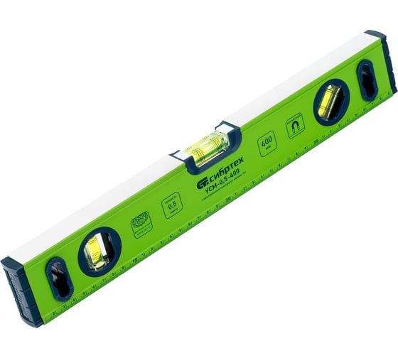 Изображение товара Алюминиевый фрезерованный уровень 3 глазка, магнитный, 400 мм СИБРТЕХ УСМ-0,5-400 34113