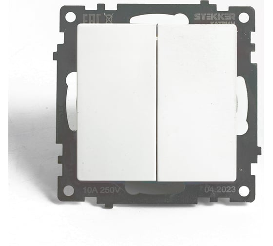 Изображение товара 2-клавишный переключатель STEKKER (механизм), gls10-7107-01 , 250v, 10а, серия катрин, белый, 49166