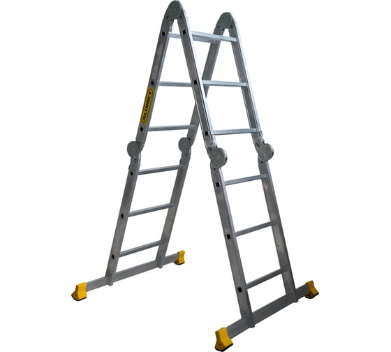 Изображение товара Шарнирная алюминиевая четырехсекционная профессиональная лестница Алюмет 4х3 ступеней. Серия TW1 433