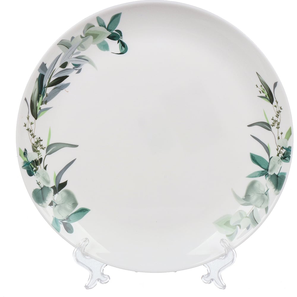 Изображение товара Обеденная тарелка DANIKS 24 см стеклокерамика с рисунком эвкалипта белая