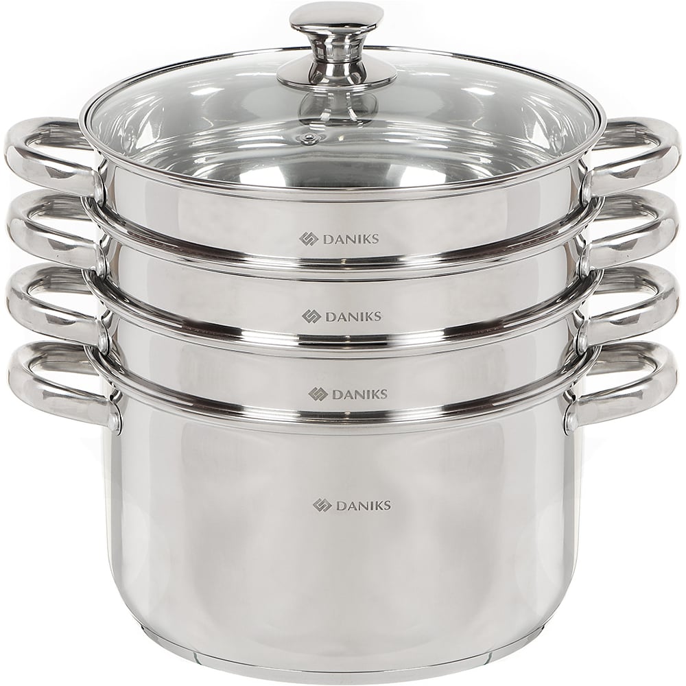 Изображение товара Мантоварка DANIKS из нержавеющей стали 7л, 4 яруса, стеклянная крышка, индукция