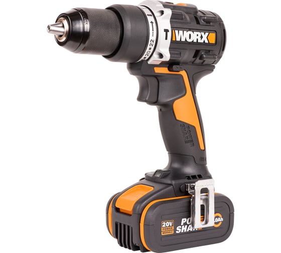 Изображение товара Ударная аккумуляторная дрель-шуруповерт WORX 60 Нм, 20 В, бесщеточная, 4 Ач x 2, ЗУ 2 А, кейс WX352.1