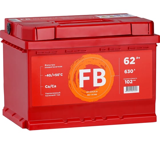 Изображение товара Аккумуляторная батарея FB 6 СТ 62 А/ч 0 LBR низкий 630A 562110040