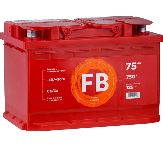 Изображение товара Аккумуляторная батарея FB 6 СТ 75 А/ч 1 L 750A 575111040