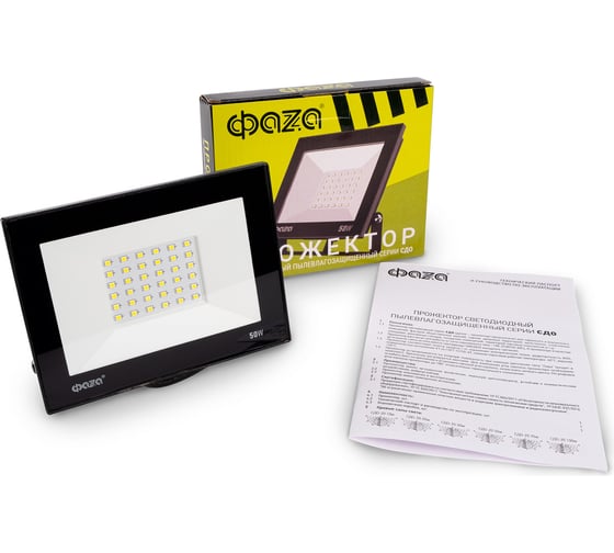 Изображение товара Светодиодный прожектор ФАZА СДО-20 50Вт 6500К IP65 230В BL ДО прозр. закален. стекло 5047303