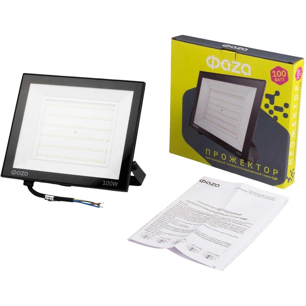 Изображение товара Светодиодный прожектор ФАZА СДО-20 100Вт IP65 холодный белый для улицы и помещений
