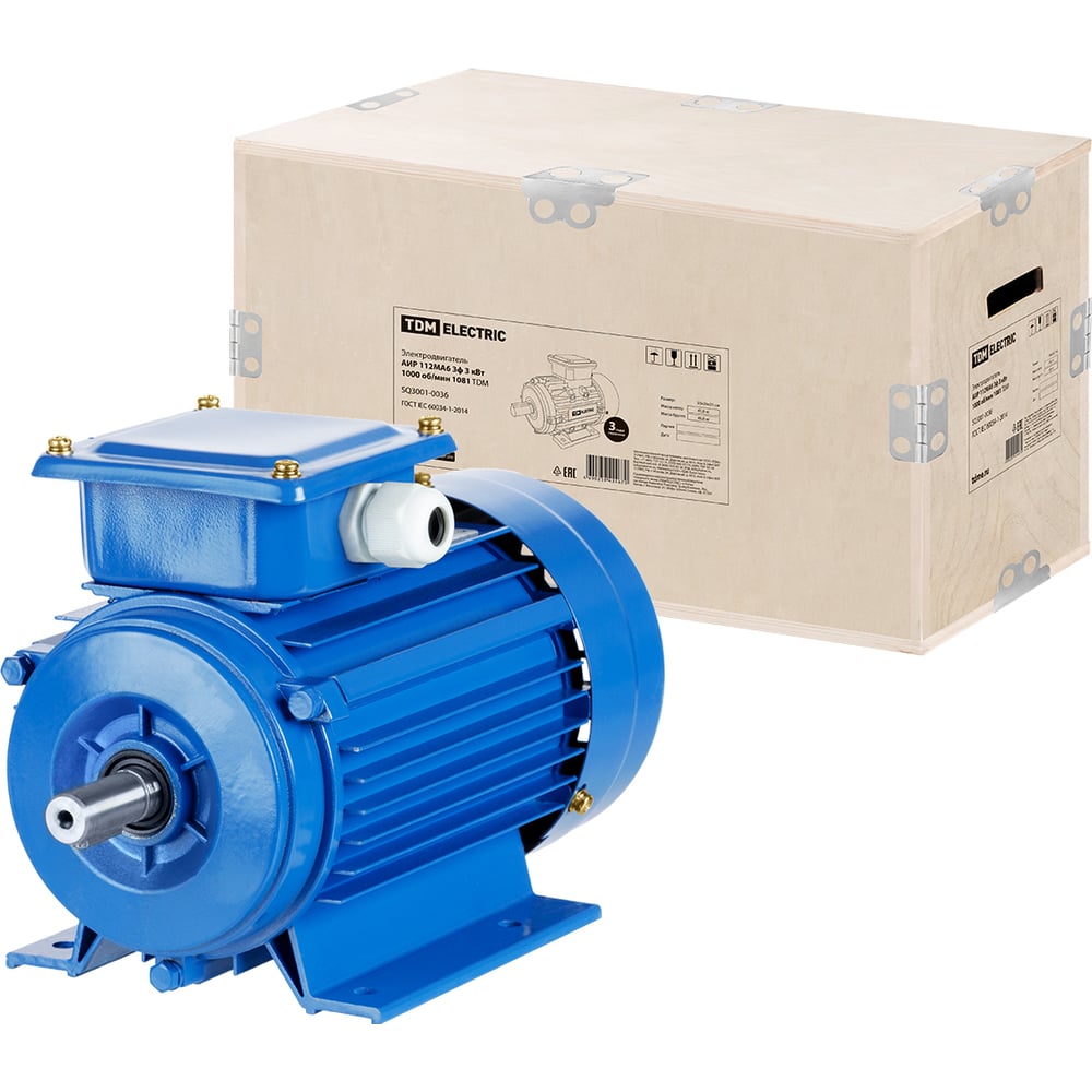 Изображение товара Электрический двигатель АИР 112МА6 3 кВт 1000 об/мин TDM ELECTRIC