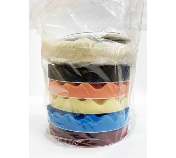 Изображение товара Полировальные круги из поролона и овчины 200 мм + тарелка М14 комплект 7 шт A1 514.033