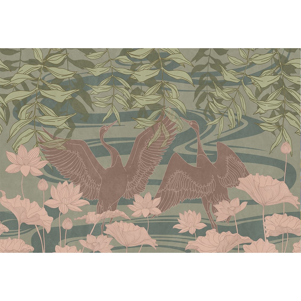 Изображение товара Фотообои ООО Ортограф 3.93x2.7 м зеленые с журавлем, флизелиновые