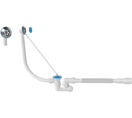 Изображение товара Сифон для ванны Nova f-образный, выпуск 70мм, с пробкой на пластиковой цепочке, выход гибкая труба 1 1/2- ø40/50 1525