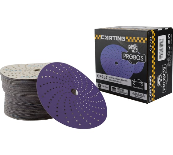 Изображение товара Круг шлифовальный c мультипылеотводом Purple P240, CP737 CERAMIC Hookit, 150 мм, 100 шт PROBOS 73751424-100