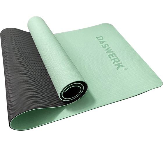 Изображение товара Спортивный коврик для йоги и фитнеса DASWERK двухцветный, тпэ, 183x61x0.6 см, светло-зеленый/чёрный 680031
