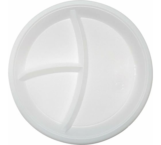 Изображение товара Одноразовые тарелки LAIMA 3-х секционные, комплект 100 шт., 210 мм, белые, пс, холодное/горячее, бюджет 608771