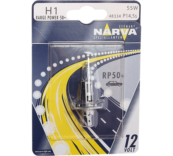 Изображение товара Автолампа H1 55 P14.5s+50 RANGE POWER блистер 12V 1 10 Narva 483344000
