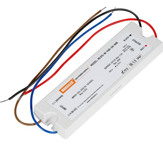 Изображение товара Блок питания для светодиодной ленты 24в MAKSILED, 60вт, ip67, 2.5a, 170x50x16.3мм, пластик, MLPS-W-Y60-24-MIR