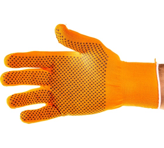 Изображение товара Перчатки Без бренда нейлон, ПВХ точка, 13 класс, оранжевые, XL 67845