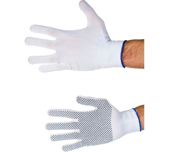 Изображение товара Перчатки Без бренда нейлон, ПВХ точка, 13 класс, белые, XL 67847