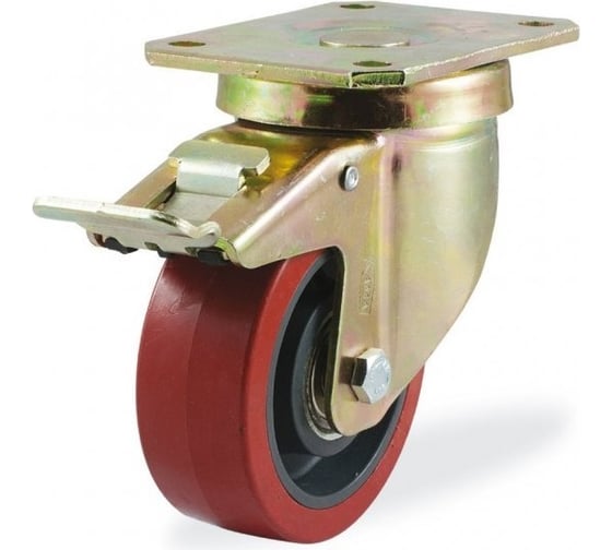 Изображение товара Большегрузная поворотная колесная опора с площадкой, с тормозом 160 мм, 650 кг KAMA 4102-KUR-160-F18