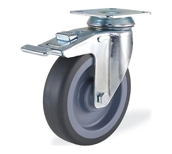 Изображение товара Поворотная колесная опора с площадкой, тормозом 125 мм, 110 кг KAMA 2802-MTB-125-F18