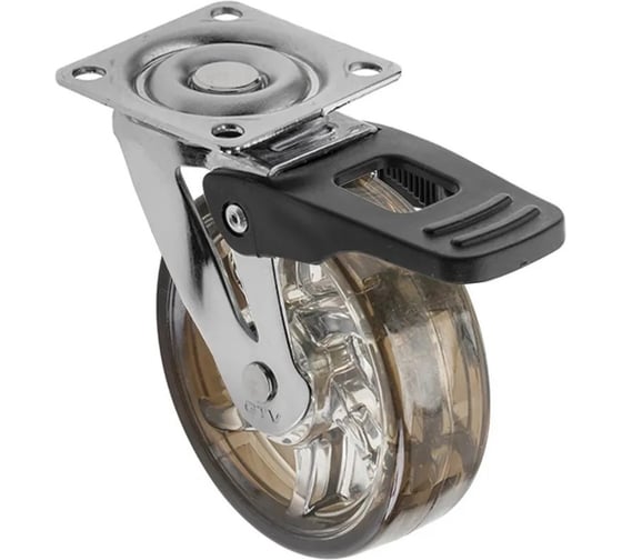 Изображение товара Мебельное колесо GTV КМ-ВН75-30 коричневое, d-75, со стопором, нагрузка 40 кг KM-BH75MM-30