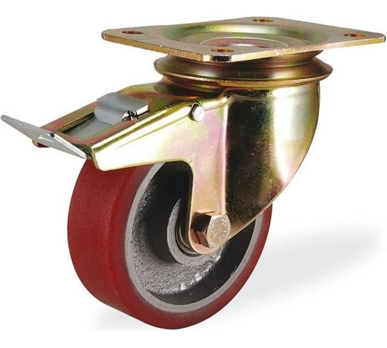 Изображение товара Большегрузная поворотная колесная опора с площадкой, с тормозом 125 мм, 450 кг KAMA K-4102-DOR-125-F18