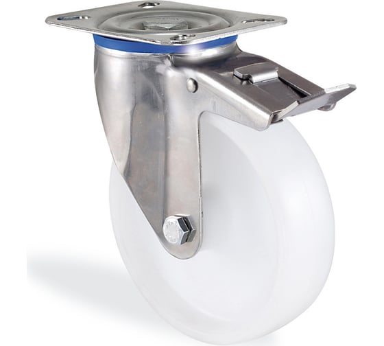 Изображение товара Поворотная колесная опора с площадкой, с тормозом из нержавеющей стали 80 мм, 100 кг KAMA K-S-3302-MMB-080-F18