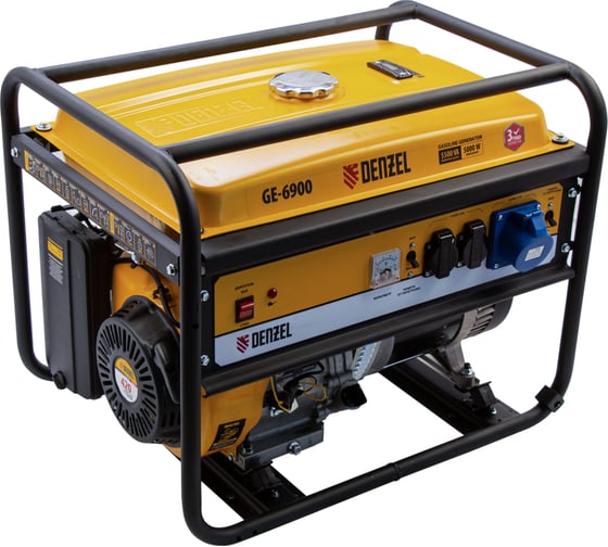 Изображение товара Бензиновый генератор DENZEL GE 6900 5,5 кВт, 220В 50Гц, 25 л, ручной старт 94637