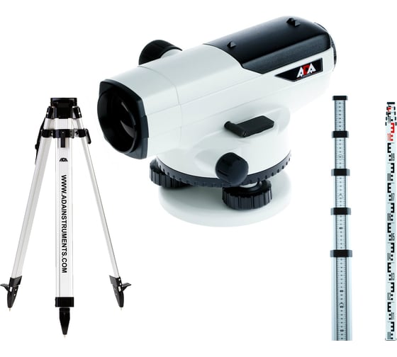 Изображение товара Профессиональный комплект ADA: нивелир оптический PROF X32 + рейка нивелирная телескопическая STAFF 5 + штатив алюминевый на клипсах Light А00119_К2