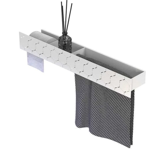 Изображение товара Полка Граф Держалкин Bee trio 70x13x9 см, с держателем туалетной бумаги и полотенцедержателем, белая Fl-bee-trio70-tpp-б