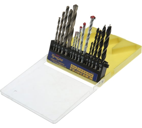 Изображение товара Набор сверл комбинированный 4-5-6-8-10 мм, 15 шт ТУНДРА 1119725